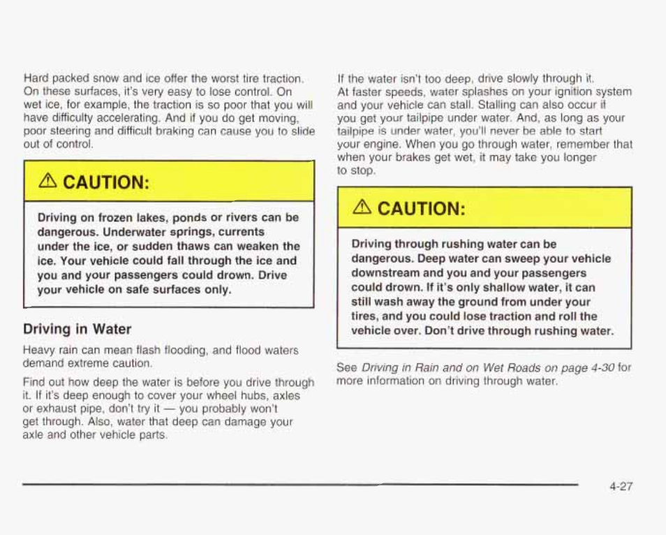 Д caution, Driving in water | GMC 2003 Envoy User Manual | Page 260 / 458