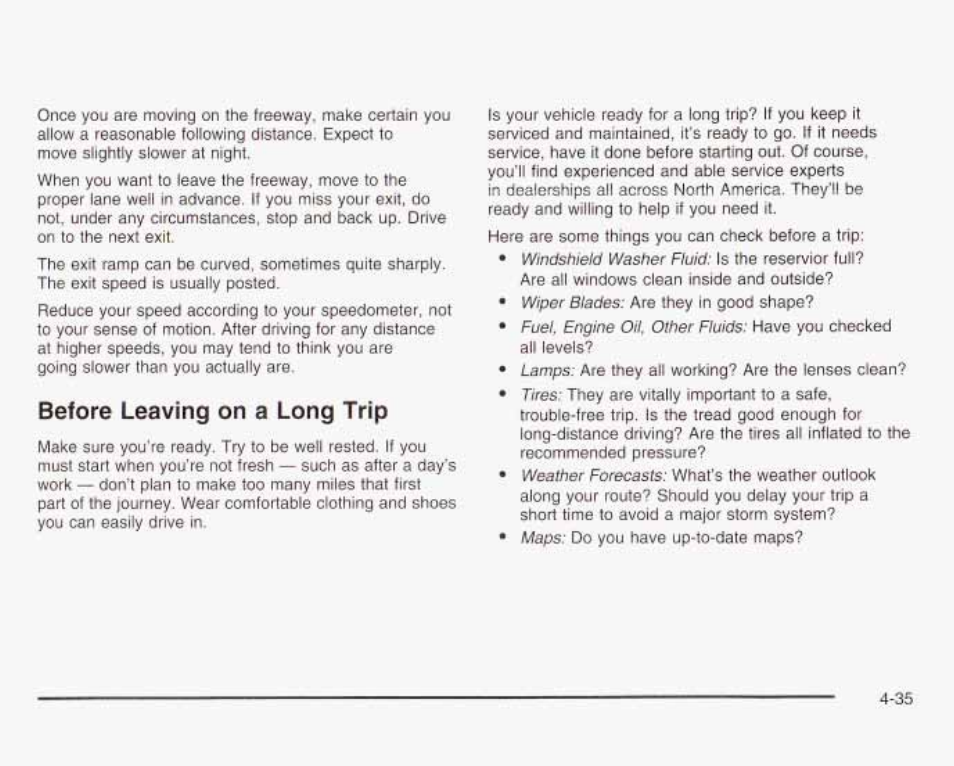 Before leaving on a long trip | GMC 2003 Envoy User Manual | Page 268 / 458