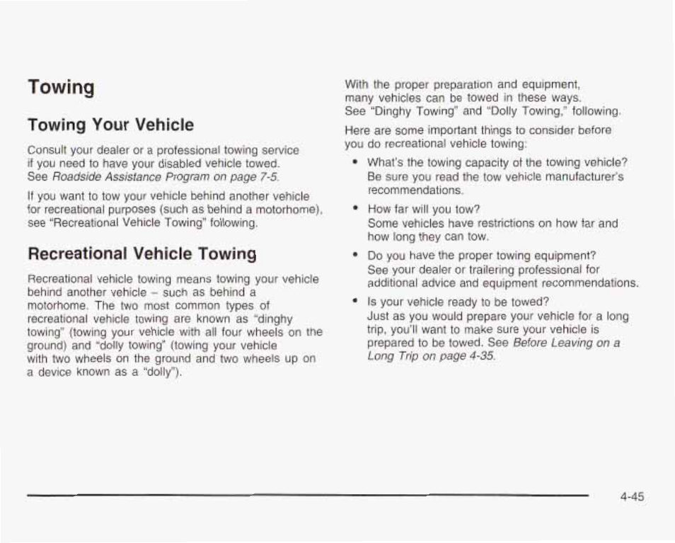 Towing, Towing your vehicle, Recreational vehicle towing | GMC 2003 Envoy User Manual | Page 278 / 458