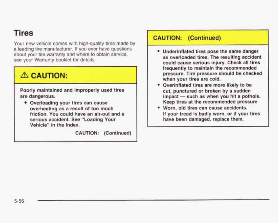 Tires, A caution, Tines -56 | GMC 2003 Envoy User Manual | Page 351 / 458