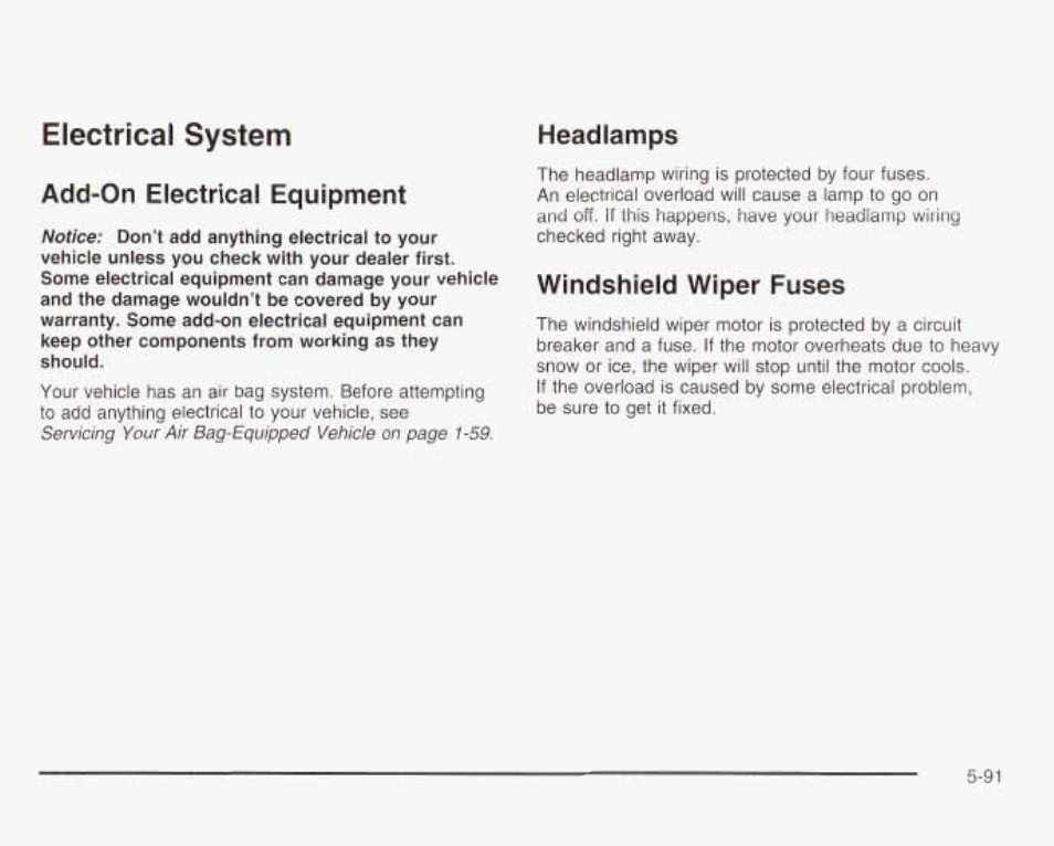 Electrical system, Add-on electrical equipment, Headlamps | Windshield wiper fuses | GMC 2003 Envoy User Manual | Page 386 / 458