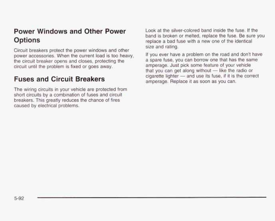 Power windows and other power options, Fuses and circuit breakers | GMC 2003 Envoy User Manual | Page 387 / 458