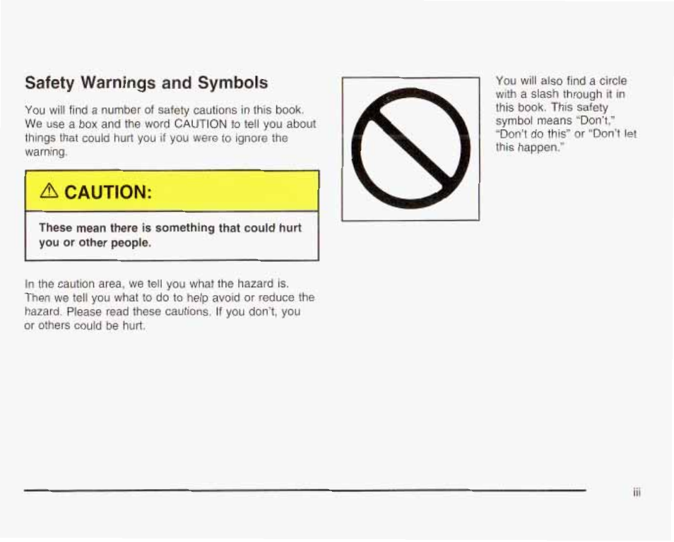 Safety warnings and symbols | GMC 2003 Envoy User Manual | Page 4 / 458