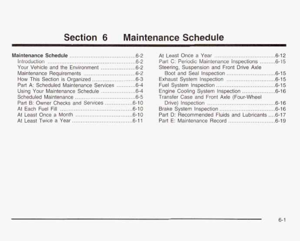 Section 6 maintenance schedule | GMC 2003 Envoy User Manual | Page 402 / 458