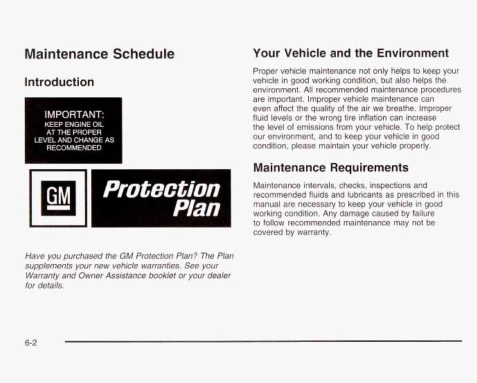 Your vehicle and the environment, Maintenance requirements, Protection pian | Maintenance schedule, Your vehicle and the environment introduction | GMC 2003 Envoy User Manual | Page 403 / 458