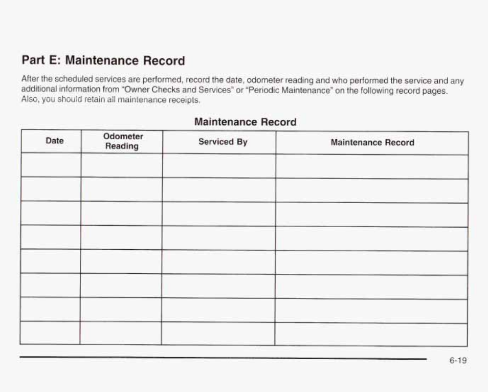 Maintenance record, Part e: maintenance record | GMC 2003 Envoy User Manual | Page 420 / 458