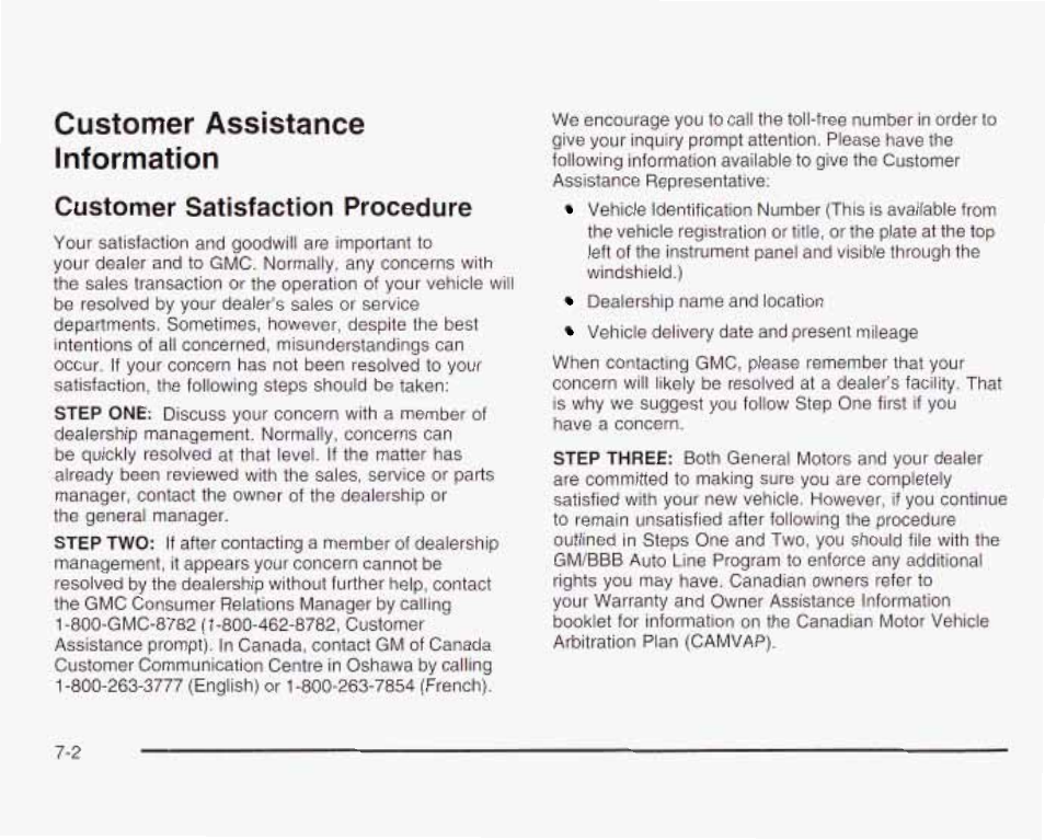 Customer assistance information, Customer satisfaction procedure | GMC 2003 Envoy User Manual | Page 425 / 458