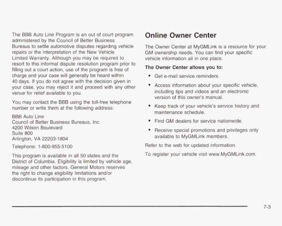 Online owner center | GMC 2003 Envoy User Manual | Page 426 / 458