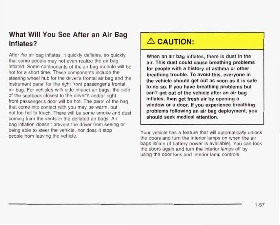 What will you see after an air bag inflates, What will you see after an air bag inflates? -67, A caution | GMC 2003 Envoy User Manual | Page 64 / 458