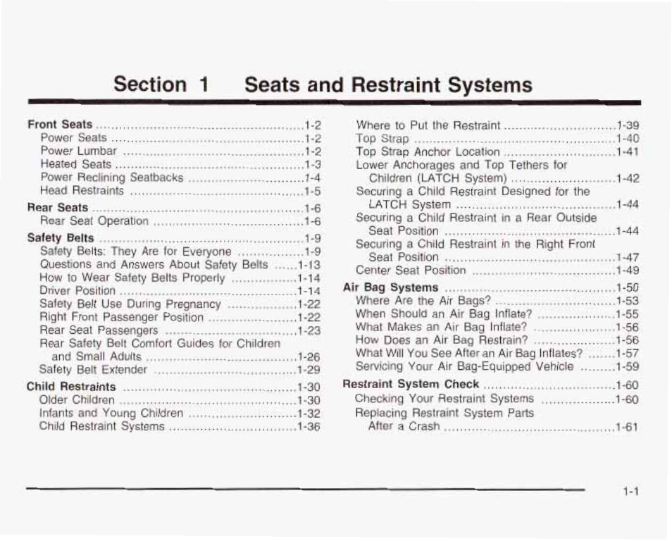 Section 1 seats and restraint systems | GMC 2003 Envoy User Manual | Page 8 / 458