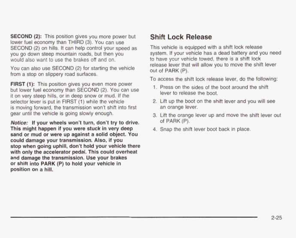 Shift lock release | GMC 2003 Envoy User Manual | Page 94 / 458