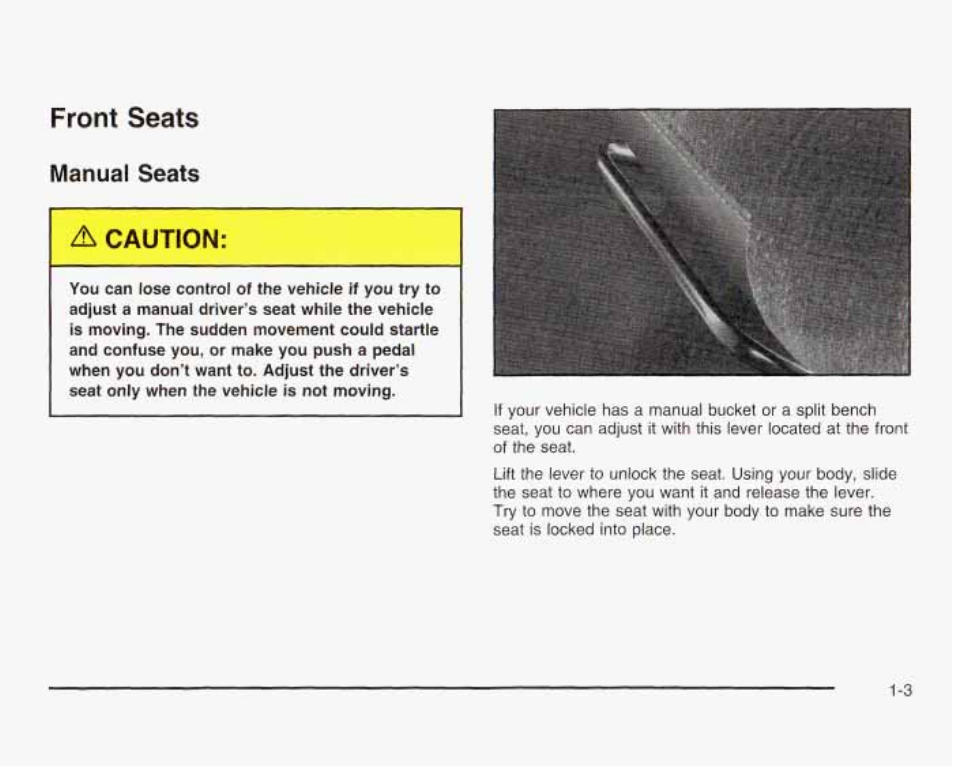 Front seats, 1\/lanu3l seats, Frant seals -3 | GMC 2003 Sierra User Manual | Page 10 / 556