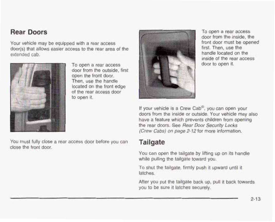 Rear doors, Tailgate | GMC 2003 Sierra User Manual | Page 100 / 556