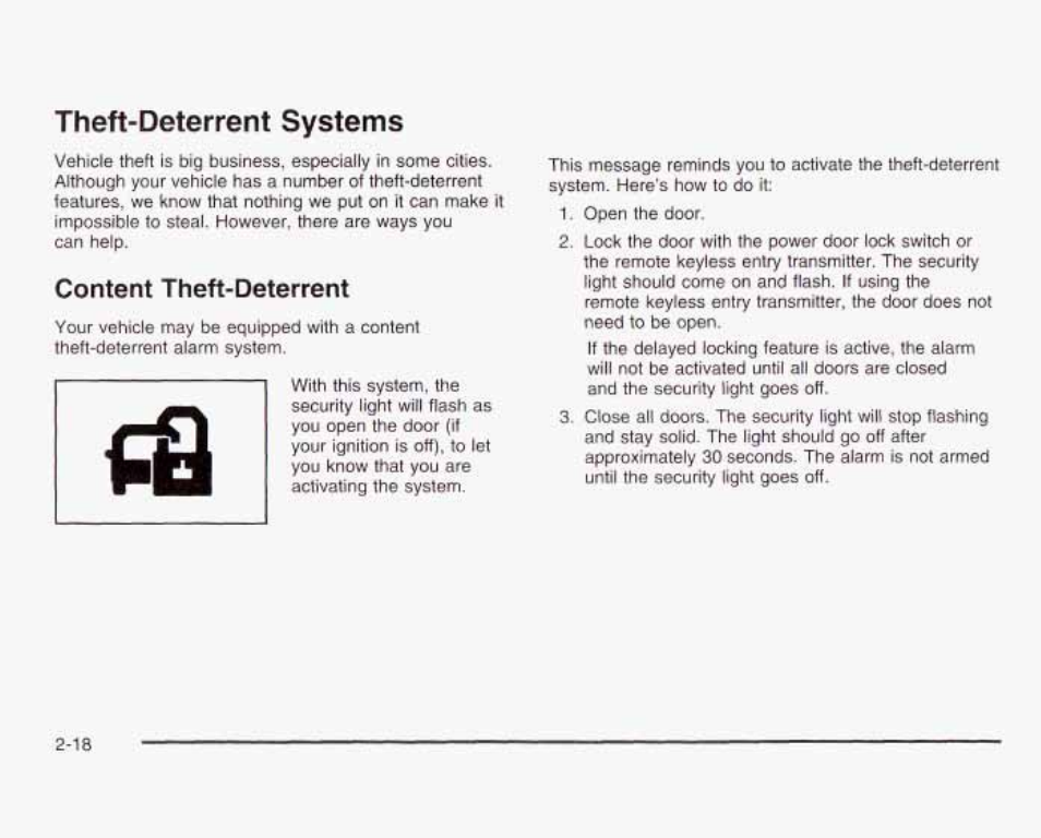 Theft-deterrent systems, Content theft-deterrent, Theft-delerrenl systems -1b | Deterrent, Content theft | GMC 2003 Sierra User Manual | Page 105 / 556