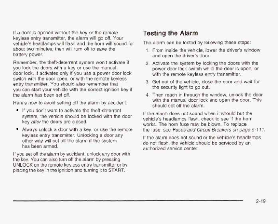 Testing the alarm | GMC 2003 Sierra User Manual | Page 106 / 556