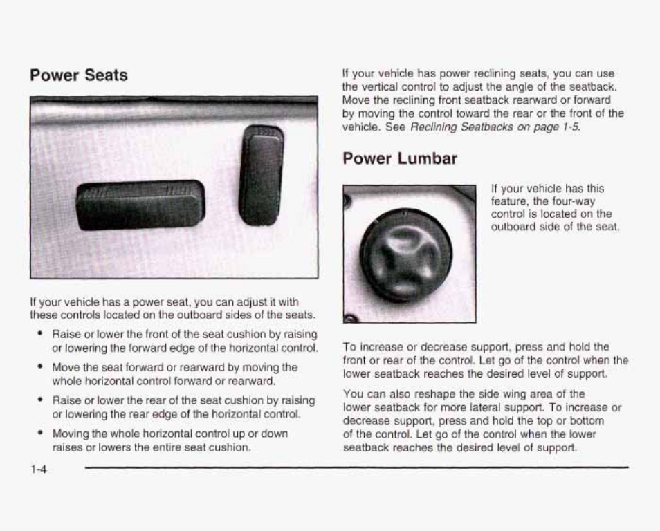 Power sems, Power lumbar | GMC 2003 Sierra User Manual | Page 11 / 556