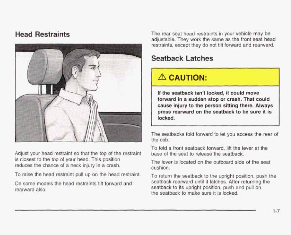 Head restraints, Seatback latches | GMC 2003 Sierra User Manual | Page 14 / 556