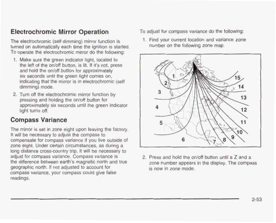 Compass variance, Electrochromic miirror operation | GMC 2003 Sierra User Manual | Page 140 / 556