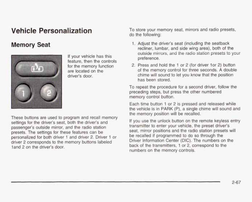 Vehicle personalization, Memory seat | GMC 2003 Sierra User Manual | Page 154 / 556