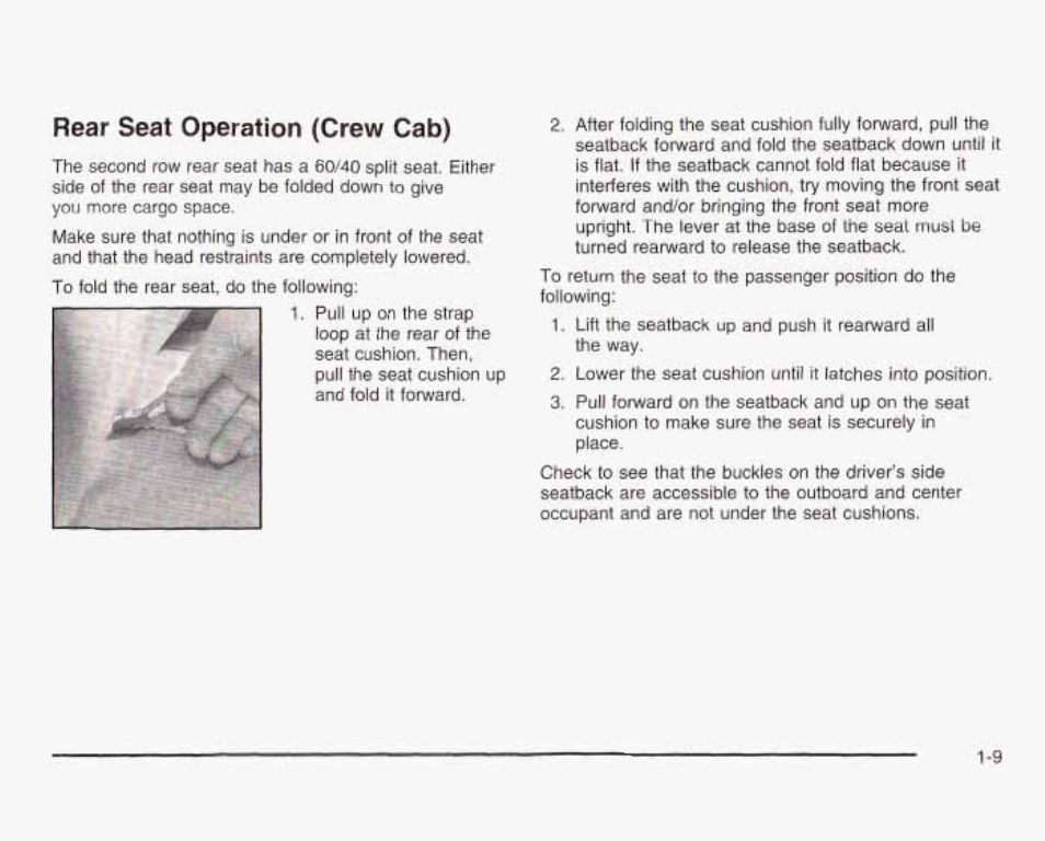 Rear seat operation (crew cab) | GMC 2003 Sierra User Manual | Page 16 / 556