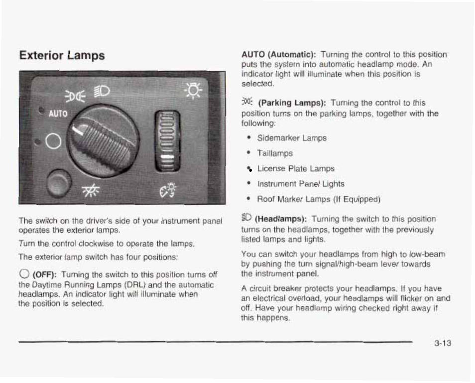 Exterior lamps, I)<t, Ekterior lamps -13 | GMC 2003 Sierra User Manual | Page 168 / 556