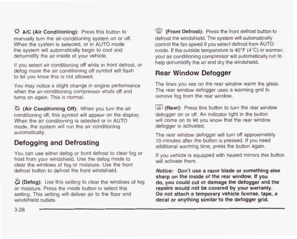 Defogging and defrosting, Rear window defogger | GMC 2003 Sierra User Manual | Page 183 / 556