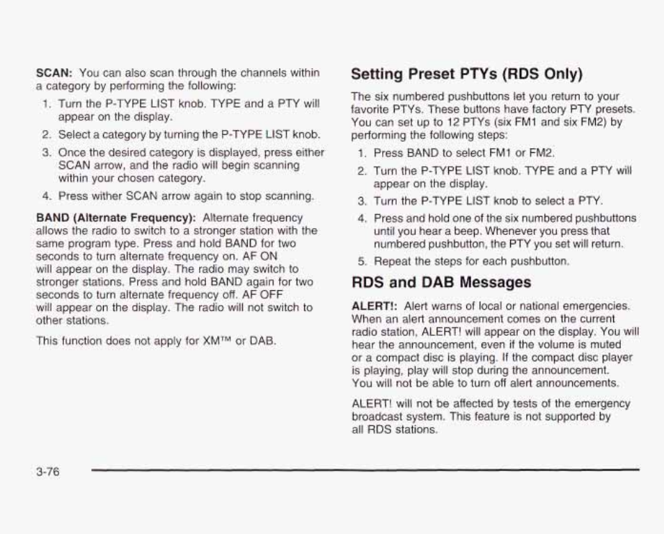 Setting preset ptys (rds only), Rds and dab messages | GMC 2003 Sierra User Manual | Page 231 / 556