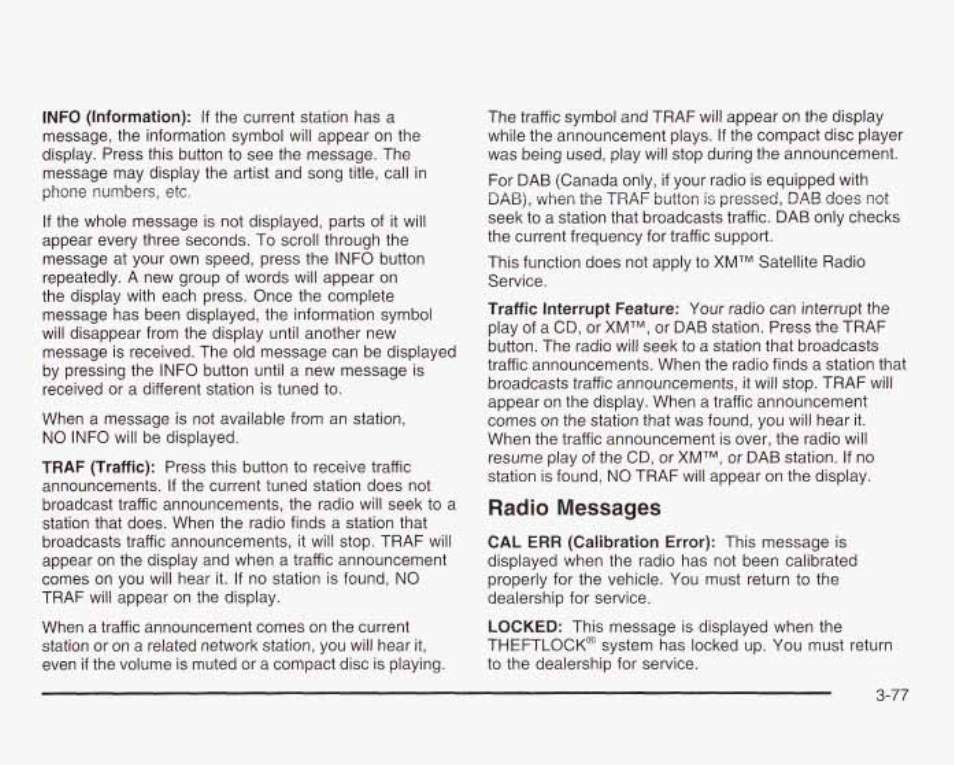 Radio messages | GMC 2003 Sierra User Manual | Page 232 / 556