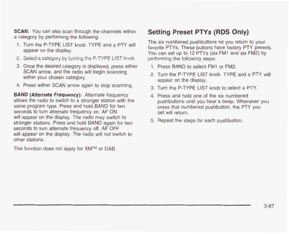 Setting preset ptys (rds only) | GMC 2003 Sierra User Manual | Page 242 / 556