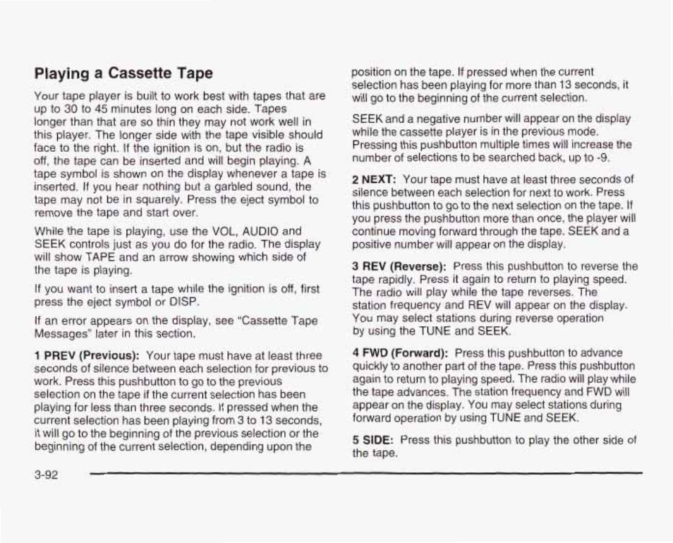 Playing a cassette tape | GMC 2003 Sierra User Manual | Page 247 / 556