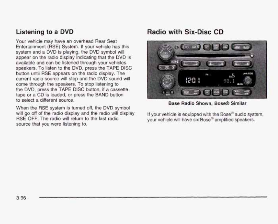 Listening to e dvd, Radio with six-disc cd | GMC 2003 Sierra User Manual | Page 251 / 556