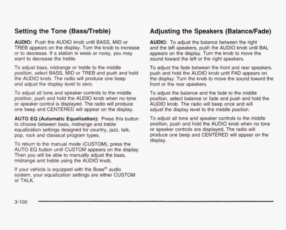 Adjusting the speakers (balance/fade) | GMC 2003 Sierra User Manual | Page 255 / 556