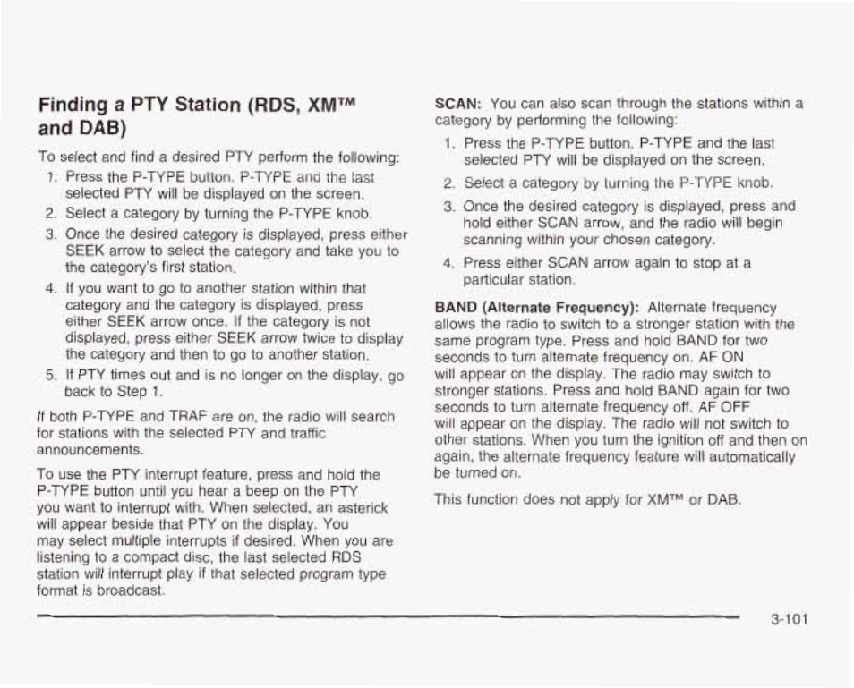 Finding a pty station (rds, xm'« and dab) | GMC 2003 Sierra User Manual | Page 256 / 556