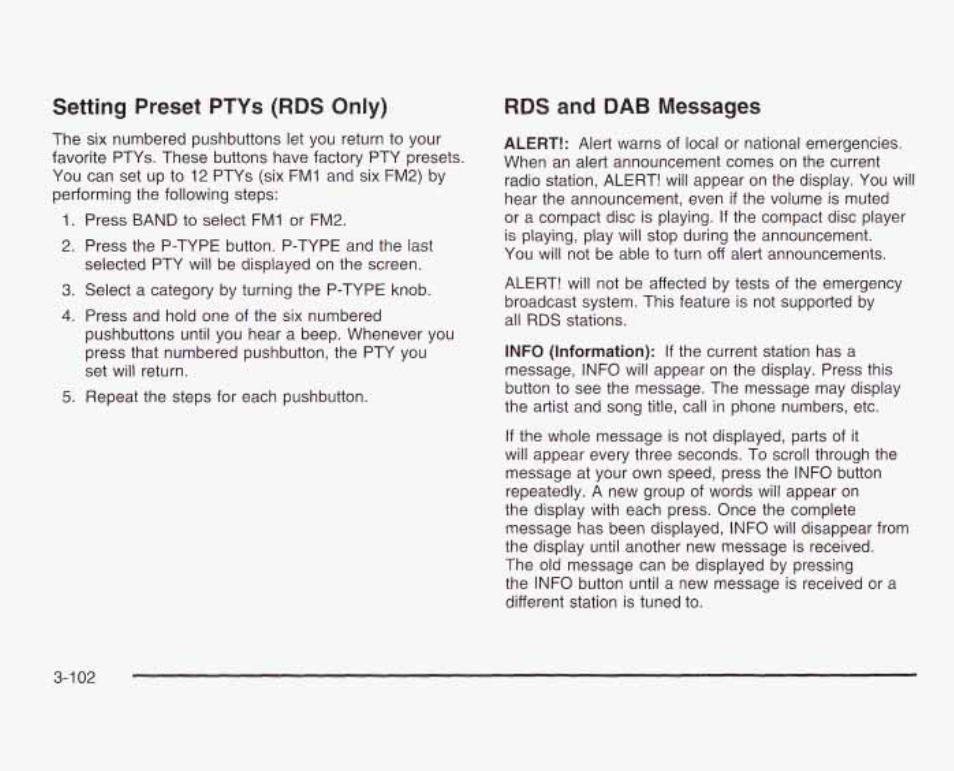 Setting preset ptys (rds only) | GMC 2003 Sierra User Manual | Page 257 / 556