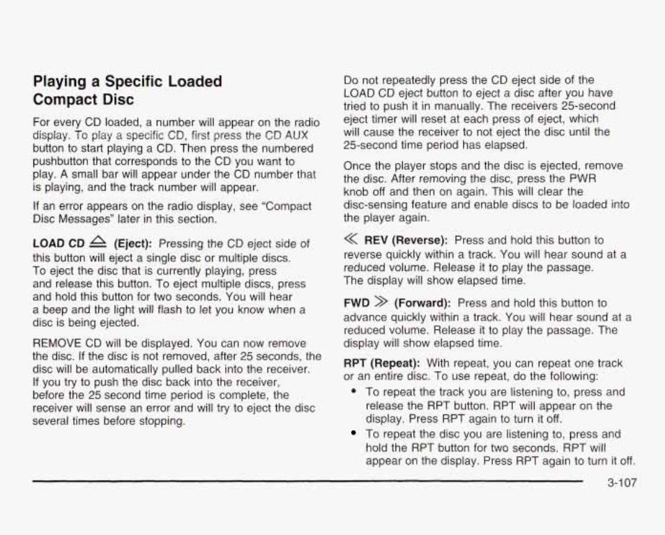 Playing a speciftc loaded cotfipact disc | GMC 2003 Sierra User Manual | Page 262 / 556