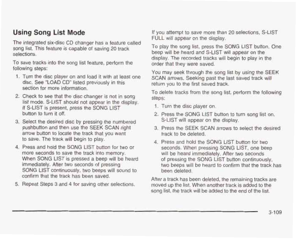 Using song list mode | GMC 2003 Sierra User Manual | Page 264 / 556