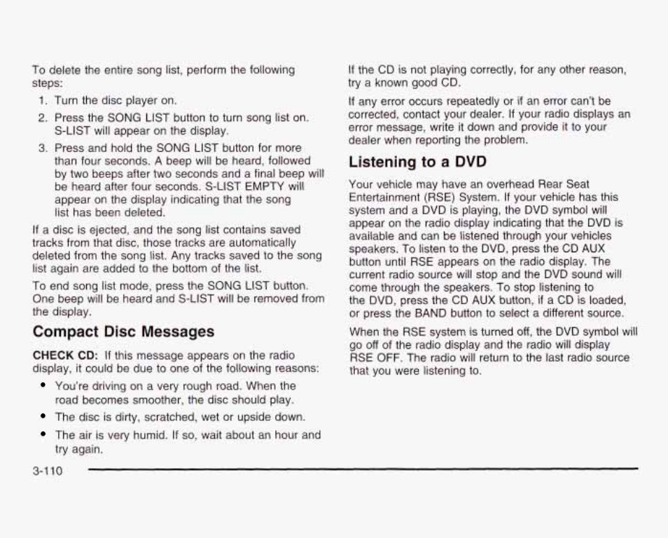 Compact disc messages, Listening to a dvd | GMC 2003 Sierra User Manual | Page 265 / 556