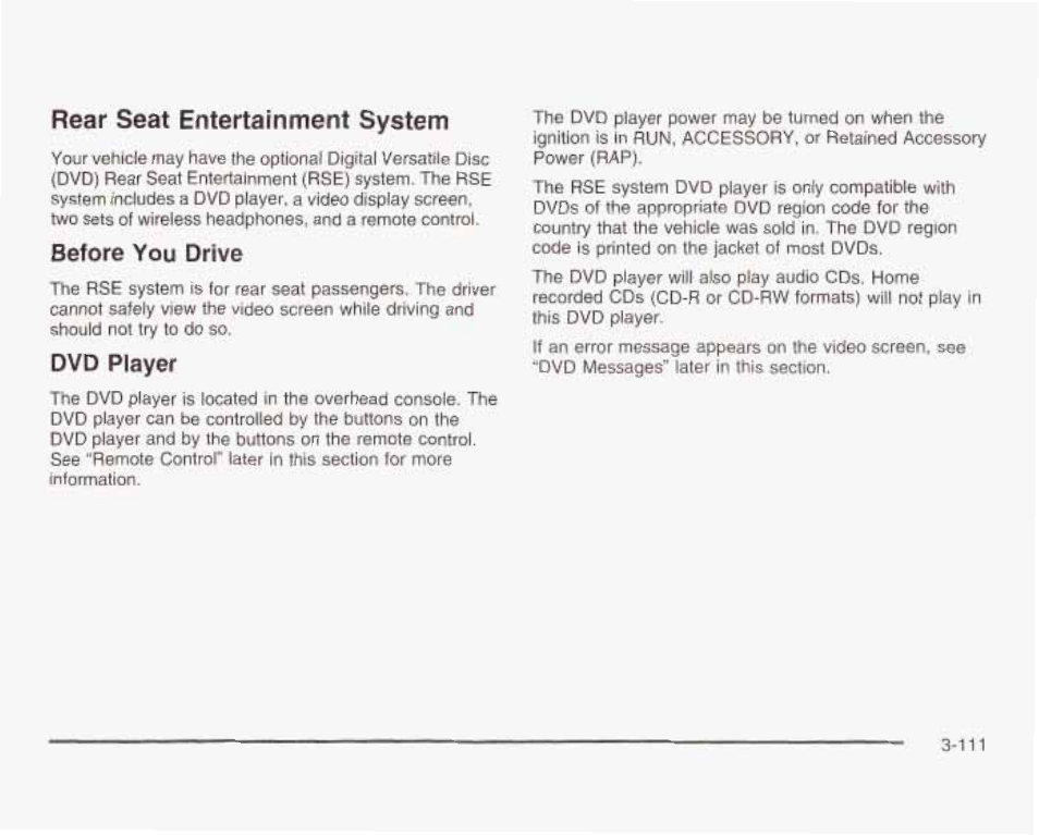 Before you drive, Dvd player, Rear seat entertainment system | GMC 2003 Sierra User Manual | Page 266 / 556