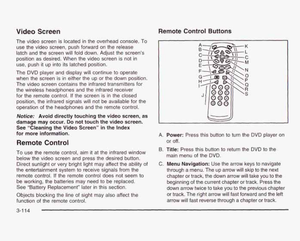 Video screen, Remote control, Remote controj buttons | GMC 2003 Sierra User Manual | Page 269 / 556