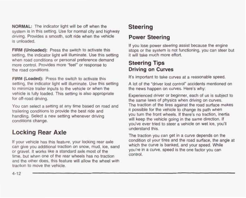 Locking rear axle, Steering power steering, Steering tips | GMC 2003 Sierra User Manual | Page 293 / 556