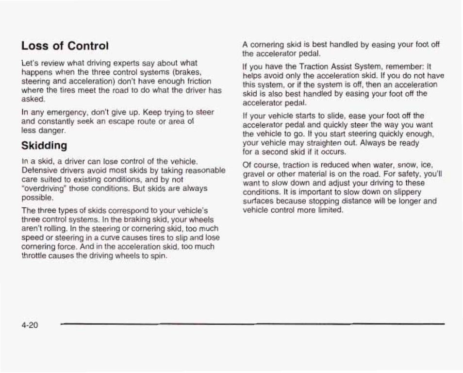 Loss of control, Skidding | GMC 2003 Sierra User Manual | Page 301 / 556