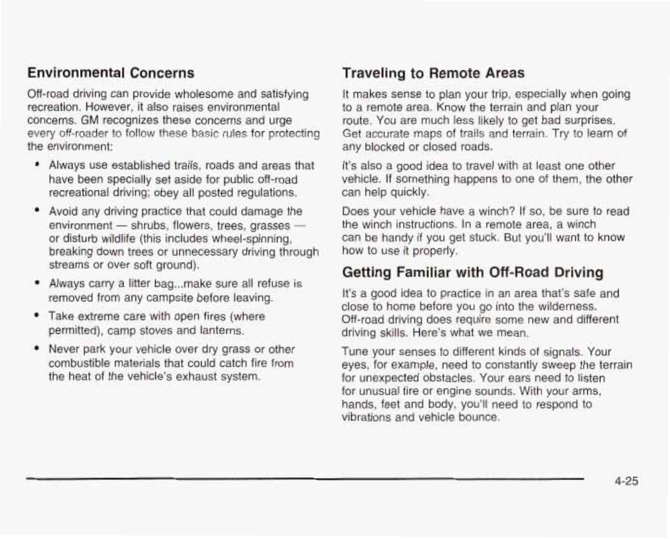 Environmental concerns, Traveling to remote areas, Getting familiar with off-raact driving | GMC 2003 Sierra User Manual | Page 306 / 556