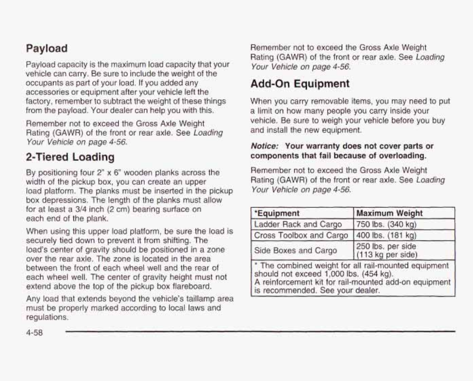 Tiered loading, Add-on equipment, 4 sa | GMC 2003 Sierra User Manual | Page 339 / 556