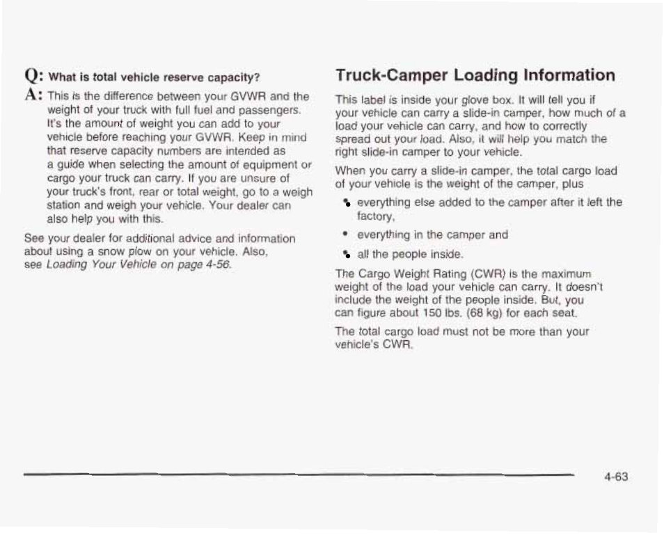 Truck-camper loading information | GMC 2003 Sierra User Manual | Page 344 / 556