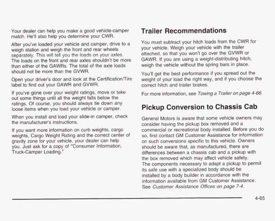 Trailer recommendations, Pickup conversion to chassis cab | GMC 2003 Sierra User Manual | Page 346 / 556