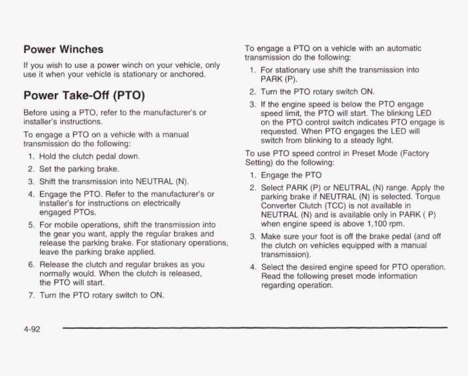 Power winches, Power take-off (pto) | GMC 2003 Sierra User Manual | Page 373 / 556