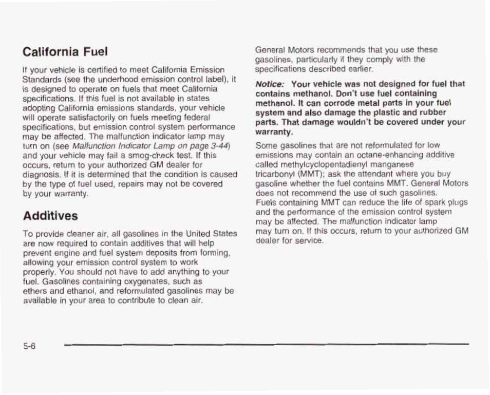 California fuel, Additives | GMC 2003 Sierra User Manual | Page 381 / 556