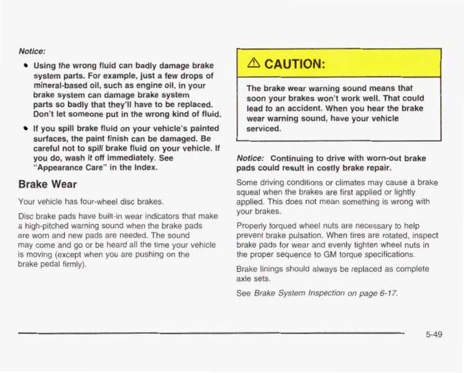 Д caution, Brake wear | GMC 2003 Sierra User Manual | Page 424 / 556