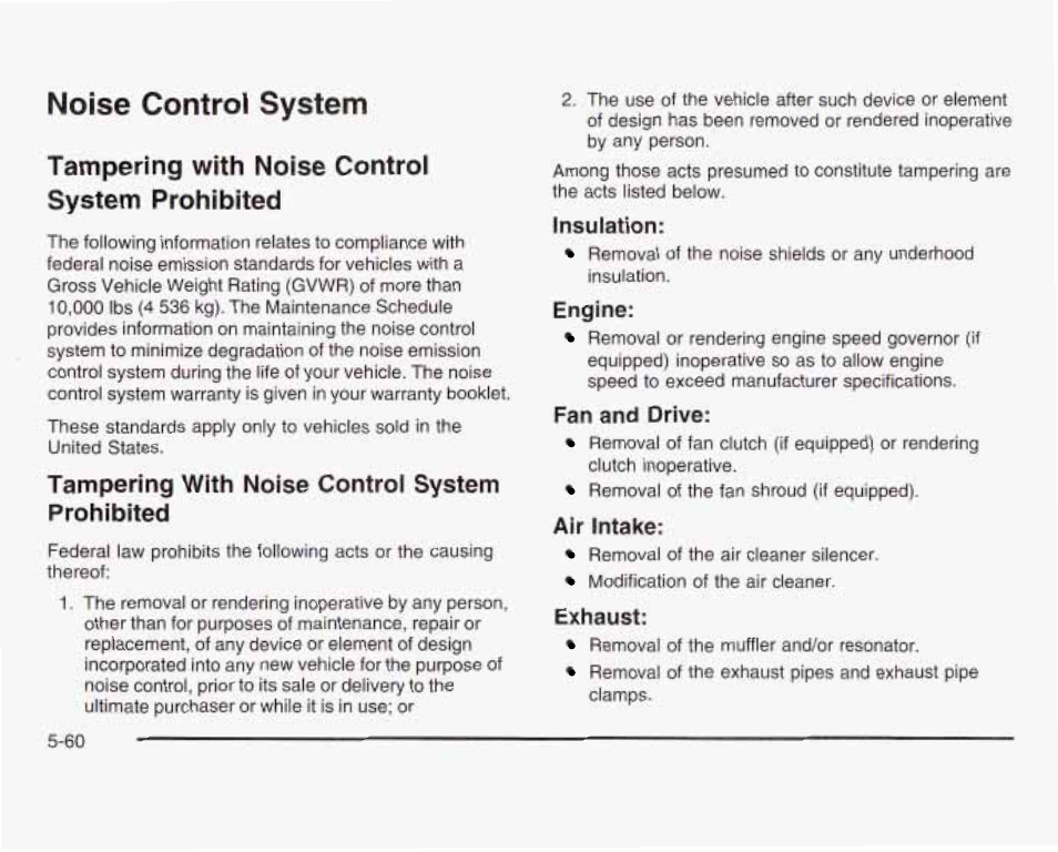 Noise control system, Tampering with noise control system prohibited | GMC 2003 Sierra User Manual | Page 435 / 556