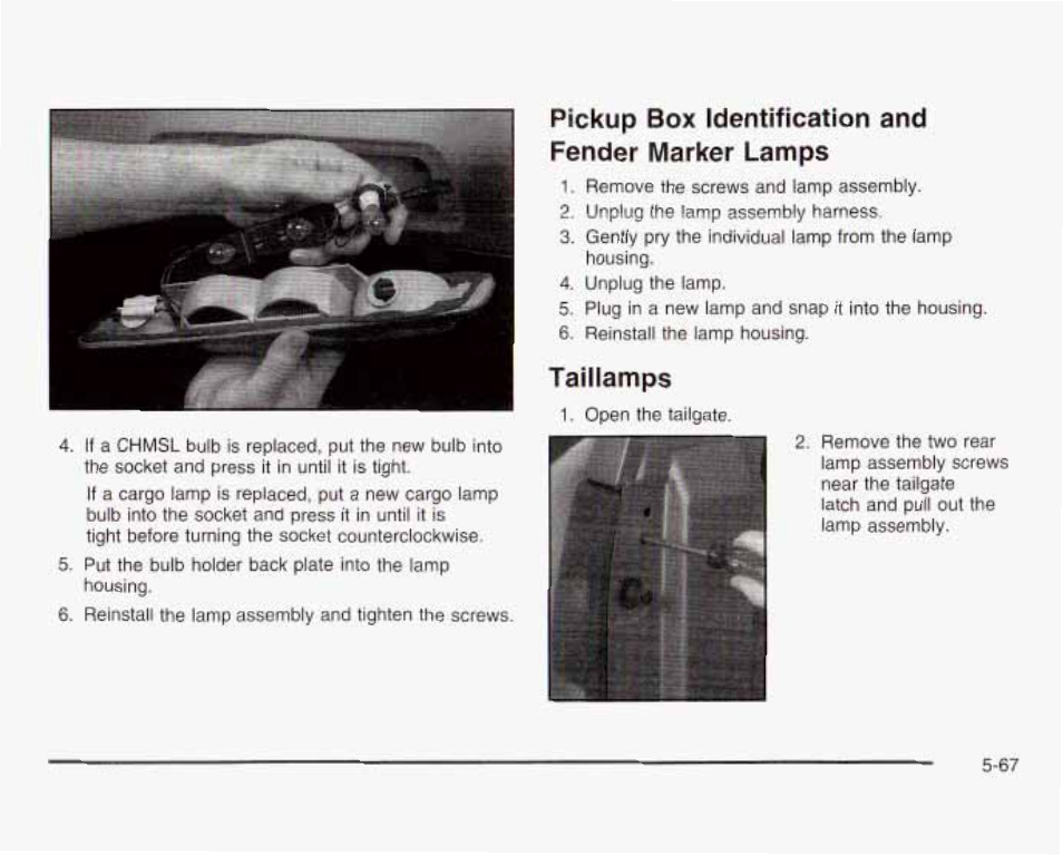 Pickup box [dentifrcation and fender marker lamps, Taillamps | GMC 2003 Sierra User Manual | Page 442 / 556